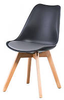 Стілець Sedia black-grey DSM Eames Style, чорне пластике сидіння з м'якою подушкою та дерев'яні букові ніжки