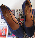Nona! жіночі якісні класичні туфлі замшеві сині взуття на підборах 7,5 см черевики, фото 3