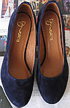 Nona! жіночі якісні класичні туфлі замшеві сині взуття на підборах 7,5 см черевики, фото 7