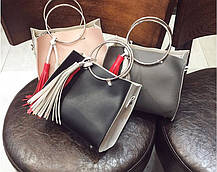 Двоколірна сумочка з ручками-кільцями, фото 4