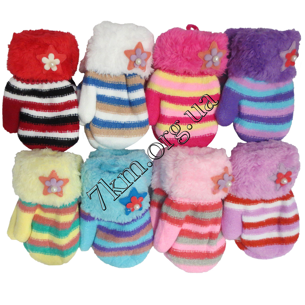 Рукавиці дитячі шерсть +махра на канатику для дівчаток ТМ "Корона" 1-2 роки 5376 S, фото 1