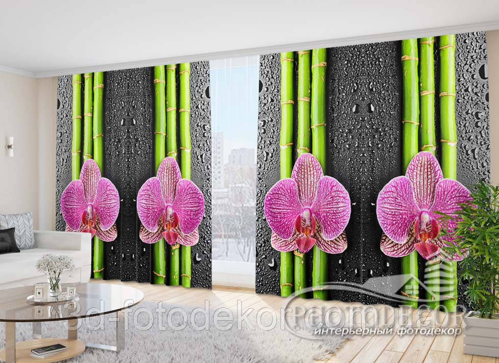 Фото Штори "Орхідеї і бамбук" 2,7м*2,9м (2 полотна по 1,45м), тасьма