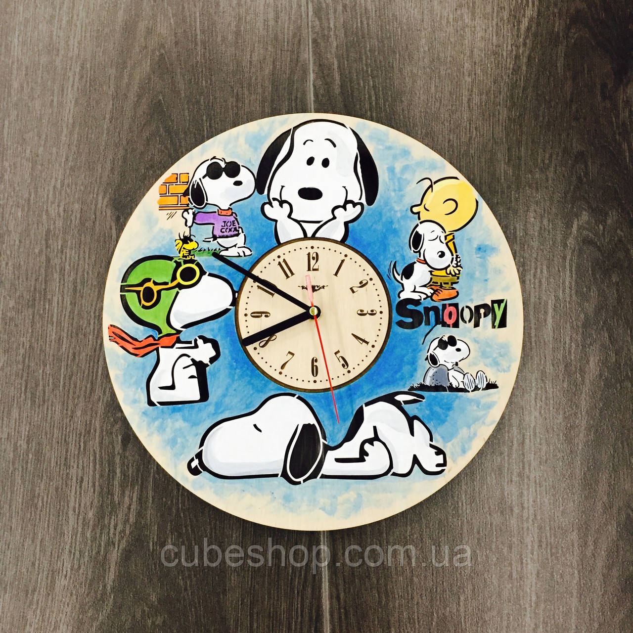 Дитячий настінний годинник із дерева Снупі , фото 1