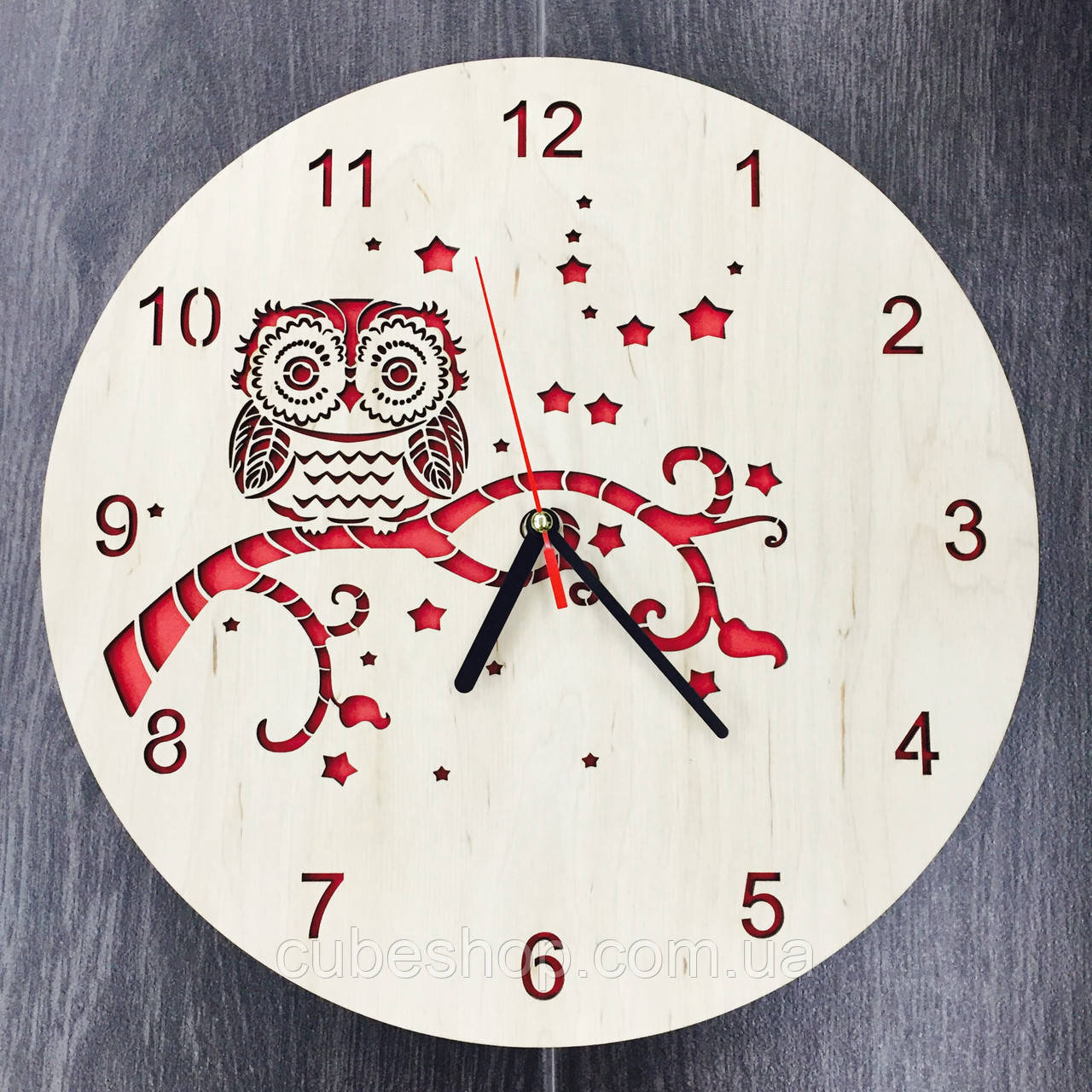 Дерев'яний настінний годинник Сова, фото 1