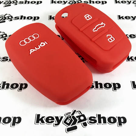 Чохол для викидного ключа Audi (Ауді), A1, A3, A6, Q2, Q3, Q7, 3 кнопки, (червоний, силіконовий), фото 2