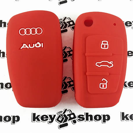 Чохол для викидного ключа Audi (Ауді), A1, A3, A6, Q2, Q3, Q7, 3 кнопки, (червоний, силіконовий), фото 2