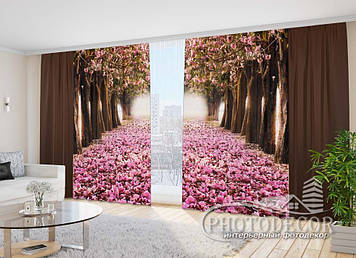 Фото Штори "Рожеві дерева. Шоколад" 2,7 м*2,9 м (2 полотна по 1,45 м), тасьма