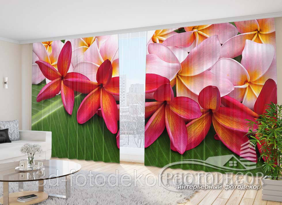 3D Фото Штори "Тропічні квіти" 2,7м*2,9м (2 полотна по 1,45м), тасьма