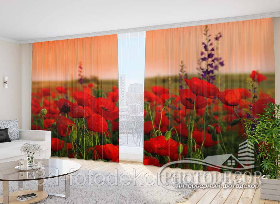 Фото Штори "Чарівні маки" 2,7 м*2,9 м (2 полотна по 1,45 м), тасьма