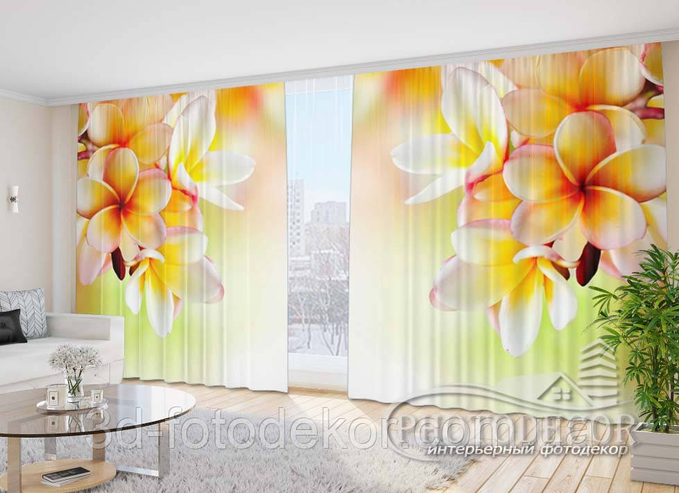3D Фото Штори "Квіти франжіпані" 2,7м*2,9м (2 полотна по 1,45м), тасьма