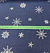 Новорічна тканина польська білі сніжинки на синьому рідкісні No346, фото 3