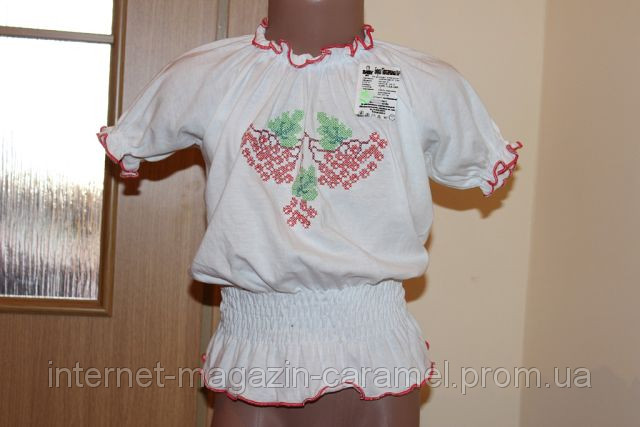 Белая вышиванка с коротким рукавом Ветка калины для девочки Размер 4, 6 лет - фото 3 - id-p41439542