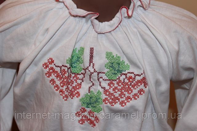 Белая вышиванка с коротким рукавом Ветка калины для девочки Размер 4, 6 лет - фото 4 - id-p41439542
