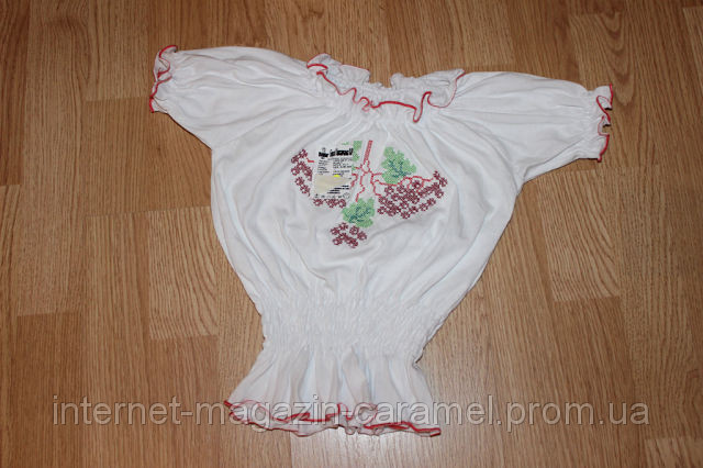 Белая вышиванка с коротким рукавом Ветка калины для девочки Размер 4, 6 лет - фото 2 - id-p41439542