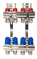 ASCO 1"х3/4"х 4 выхода коллекторная группа с расходомерами никель