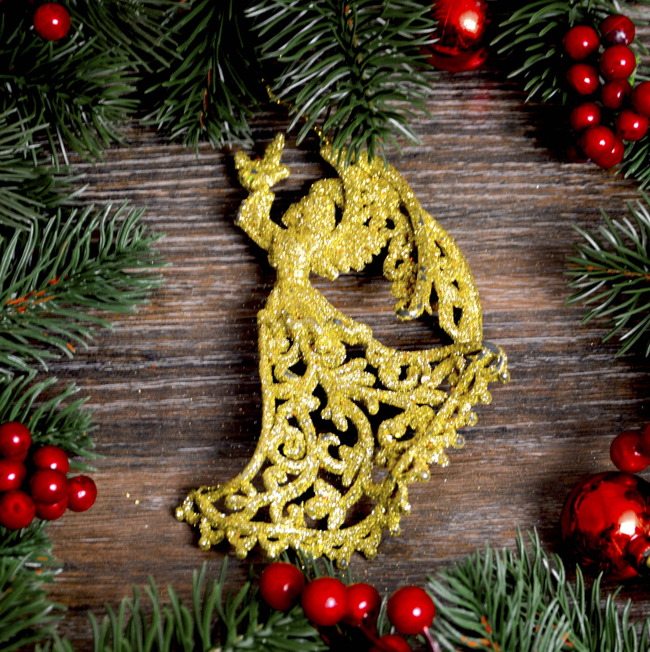 Новорічна прикраса Ангел об'ємне золото 0319