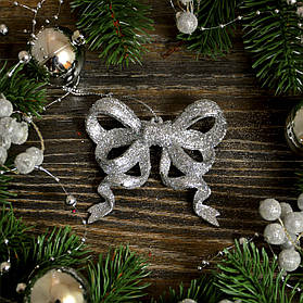 Новорічна прикраса Бантик маленький срібло 0330
