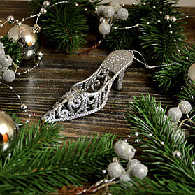Новорічна прикраса Туфелька срібло 0332