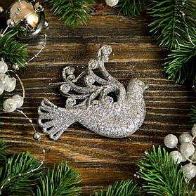 Новорічна прикраса Птаха срібло 0334