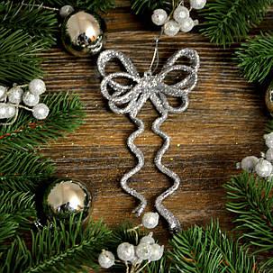 Новорічна прикраса Бант подвійний срібло 0128, фото 1