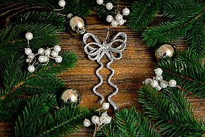 Новорічна прикраса Бант подвійний срібло 0128, фото 3