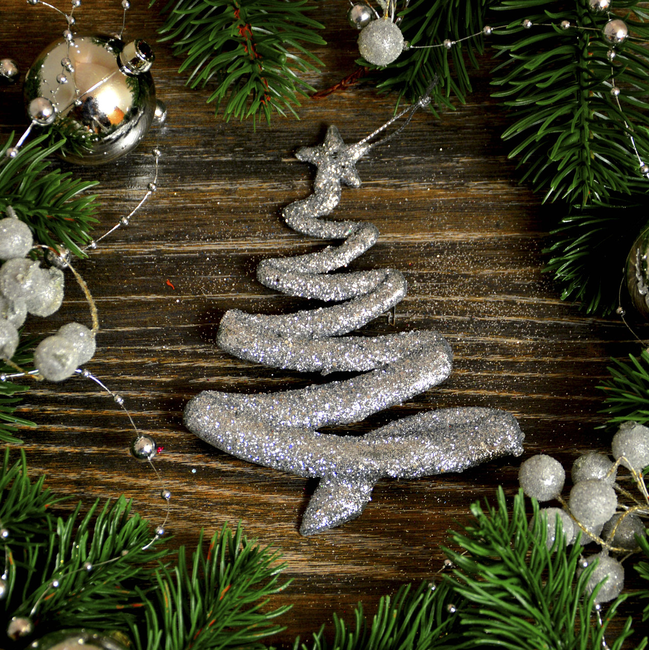 Новорічна прикраса Ялинка модерн срібло 0126