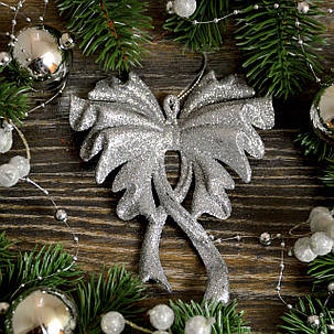 Новорічна прикраса Бант великий срібло 0129, фото 1