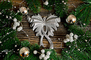 Новорічна прикраса Бант великий срібло 0129, фото 3