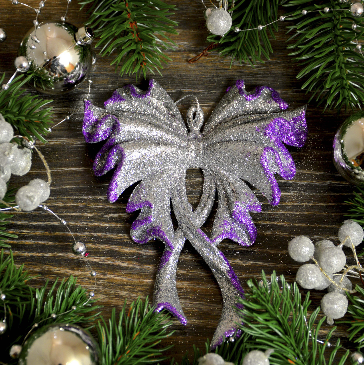 Новорічна прикраса Бант великий мікс 0345