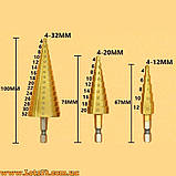 Ступеневе крокове свердло HSS 4-32 мм пірамідальне конусне ялинка конічне універсальне для металу, фото 3