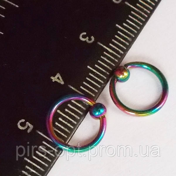 Кольцо сегментное (диаметр 10мм) с шариком 3 мм для украшения пирсинга. Сталь 316L, радужное анодирование. - фото 1 - id-p587764560