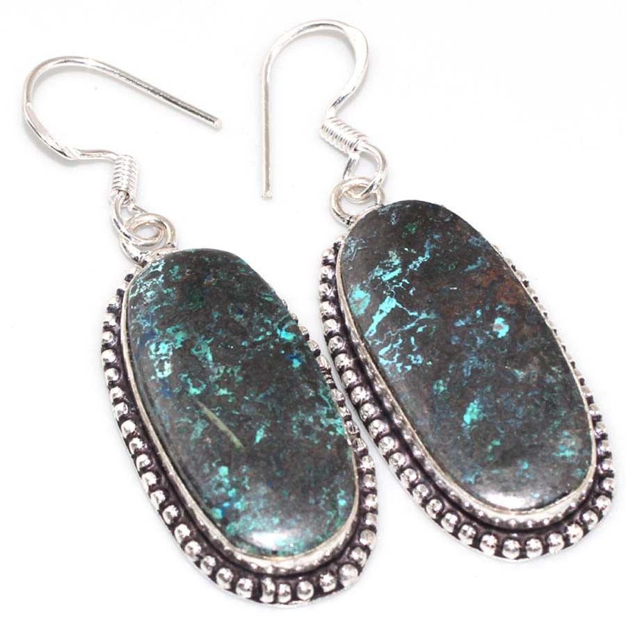 Сережки з каменем хризоколла в сріблі. Сережки з хризоколлой, фото 1