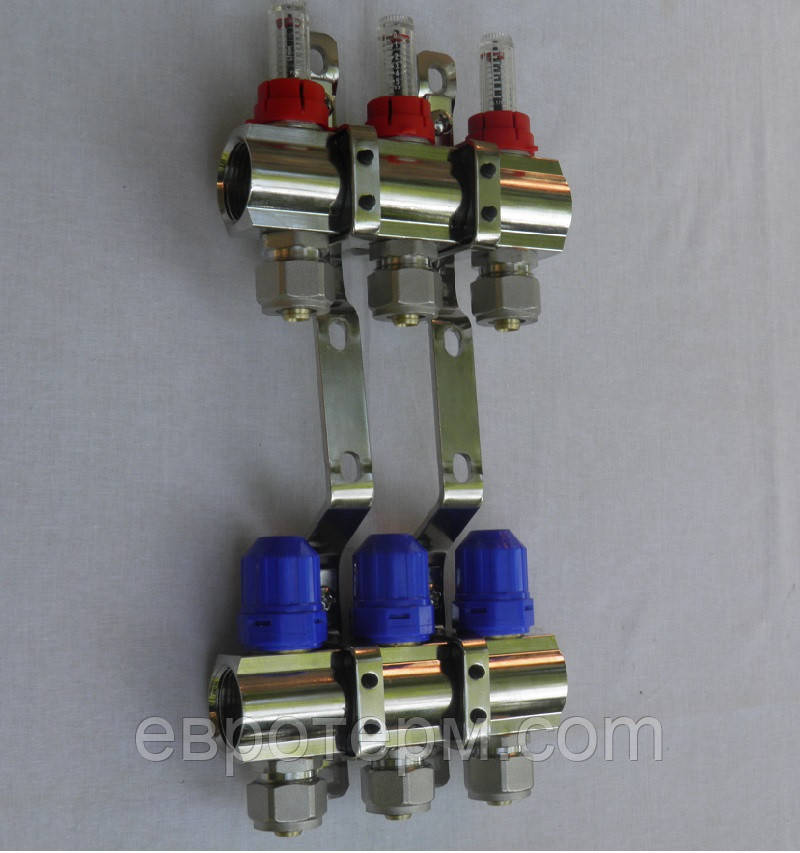 Колектор для теплої підлоги на 8 контурів хромований Gross, фото 1