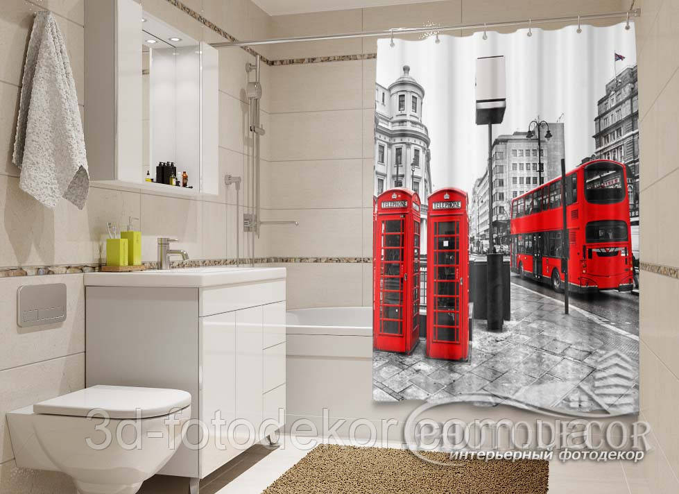 Фото Шторка для ванной "Лондонский автобус" - цена указана за 1 м.кв. Читаем Описание! - фото 1 - id-p343084588