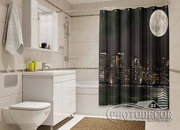 Фото Шторка для ванної "Місяць над Манхеттеном" - ціна вказана за 1 м.кв. Читаємо опис!