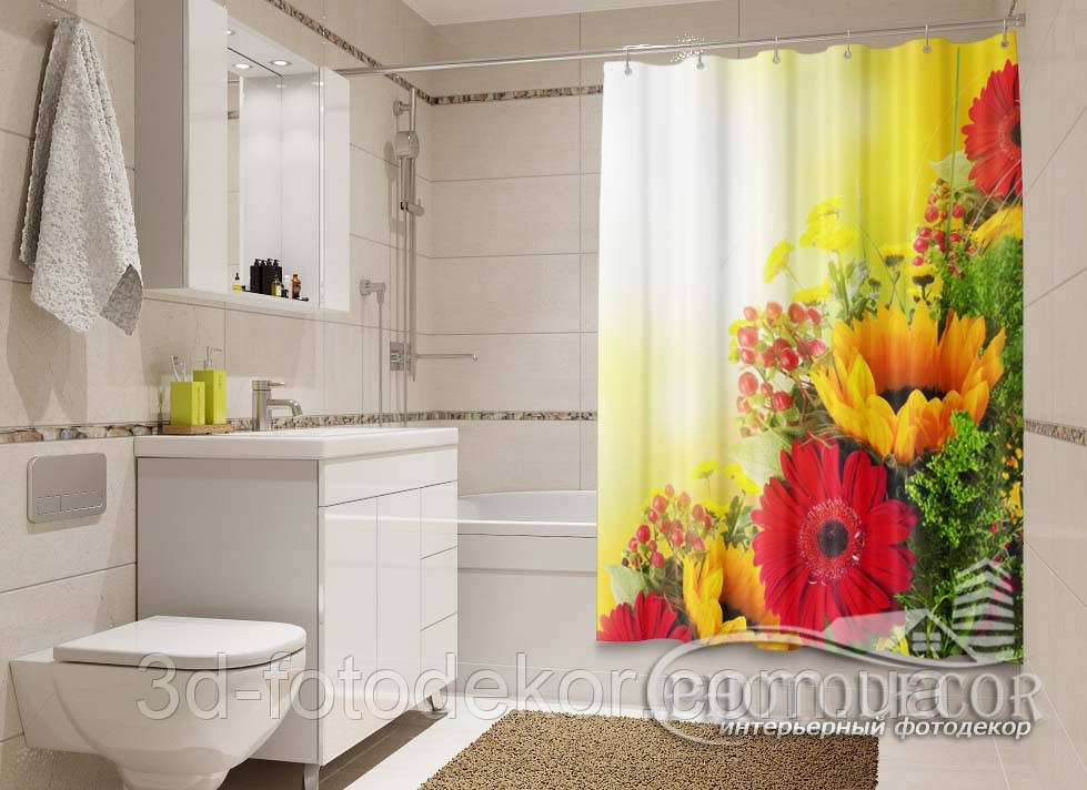 Фото Шторка для ванної "Гербери" - ціна вказана за 1 м.кв. Читаємо опис!, фото 1