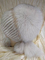 Хутряна шапка з норки і песця на плетеній основі колір перли