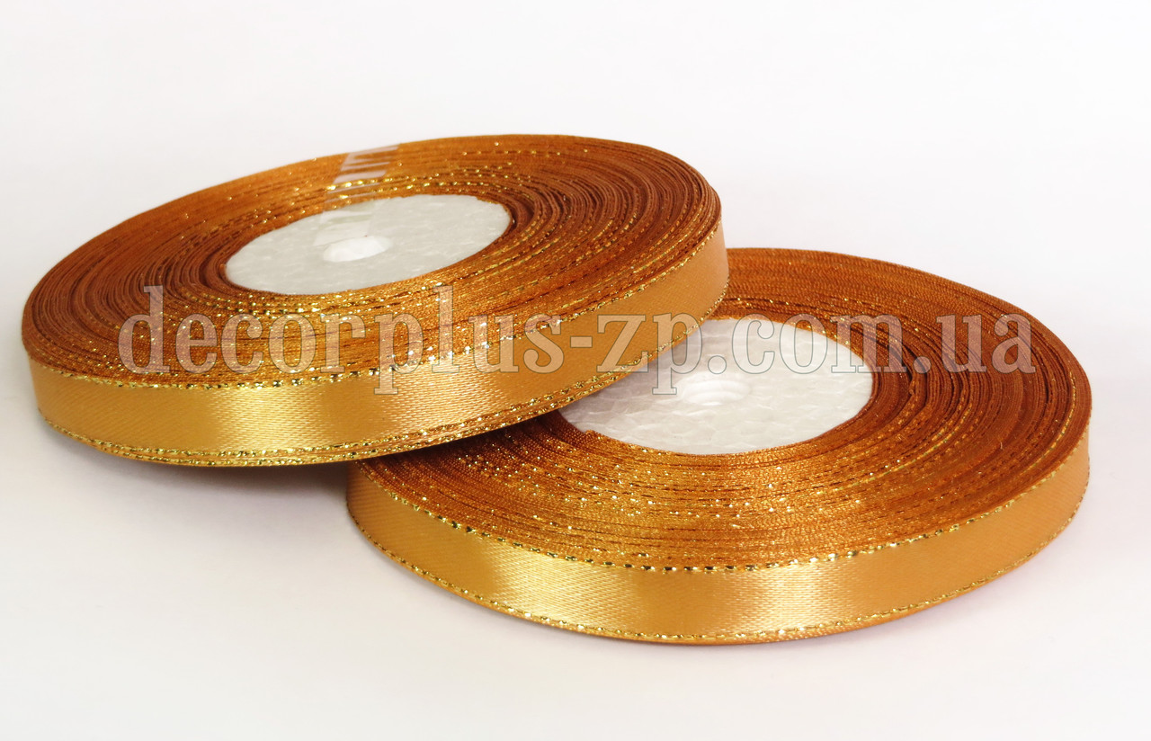 Стрічка атласна з люрексом 1,0 см мандаринова, фото 1