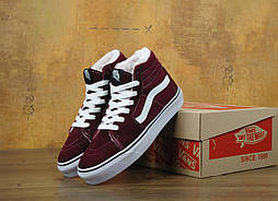 Зимові кеди Vans old school SK-8 HI bordo з хутром (топ ААА+)