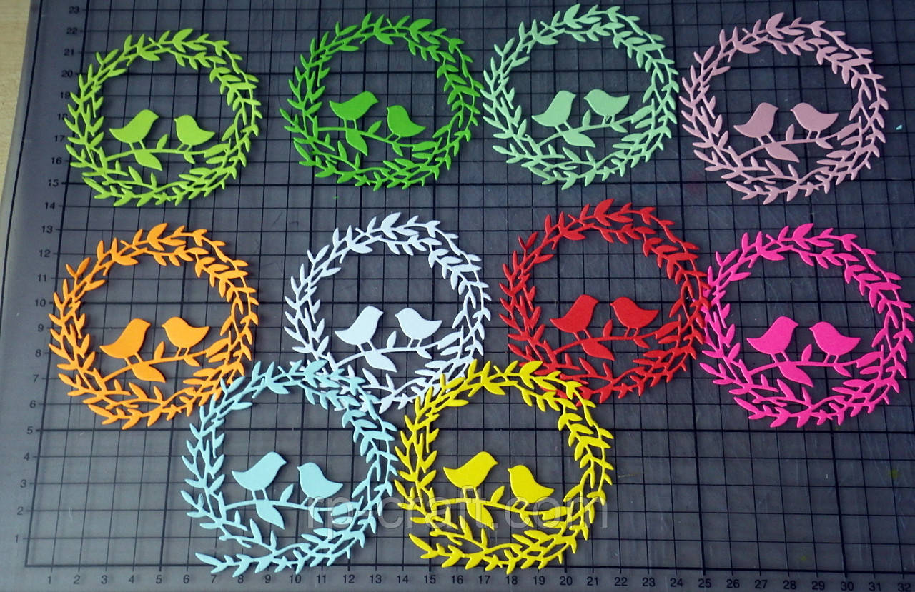 Вирубка з паперу та картону.  Пташки у вінку, 81х81 мм, фото 1