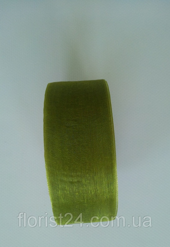 Лента флористическая из органзы 4 см зеленый 50 ярд. - фото 3 - id-p41610302