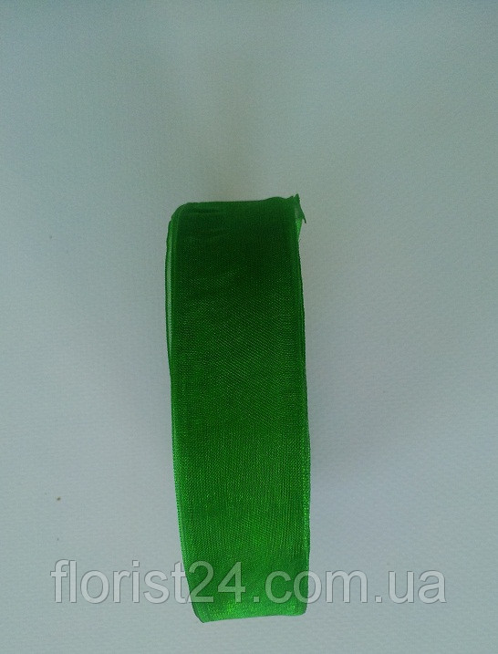 Лента флористическая из органзы 2.5 см зеленый 50 ярд. - фото 3 - id-p41610565