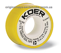 Фум лента KOER жёлтая для газа 12 мм*0,1 мм*15 м