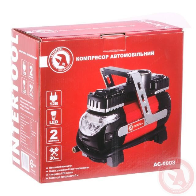 Компресор автомобільний 12В. INTERTOOL AC-0003 За передоплатою