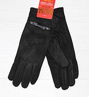 Интересные, модные, чёрные женские перчатки из экозамши