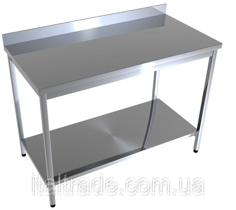 Стіл виробничий з нержавіючої сталі з бортом і нижньою полицею