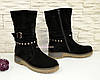 Замшеві черевики чорні жіночі на товстій підошві, фото 2