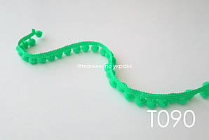 Тасьма з помпонами зелена 10 мм (Т090)