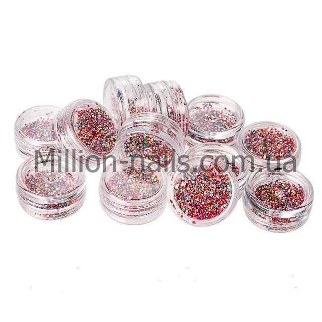 Набір об'ємних кольорових паєток для дизайну нігтів, 12 шт