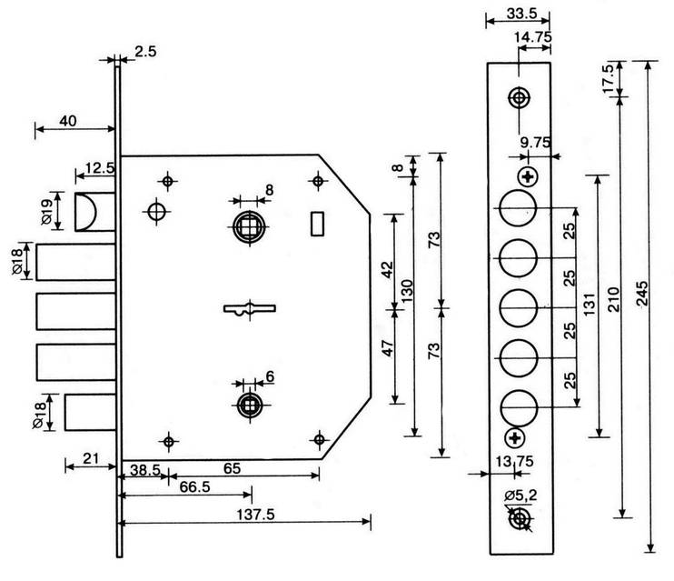 Замок врезной Apecs T-21/S6-L-NI (Китай) купить по выгодной цене в